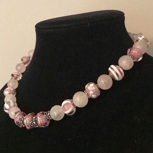 Pink Lampwork Glass Beaded Toggle Necklace 17.5” L